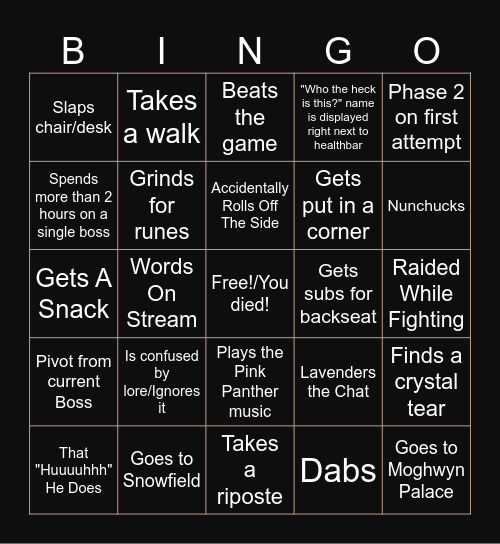 Bobby Ringo Bingo Card