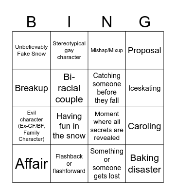 Cheesy Christmas Movie Bingo Card