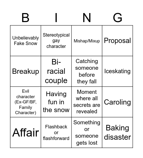 Cheesy Christmas Movie Bingo Card