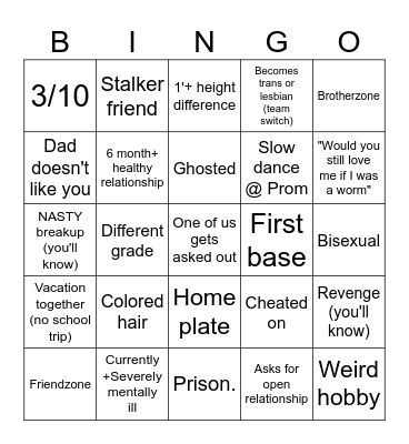 High School Dating Bingo Card