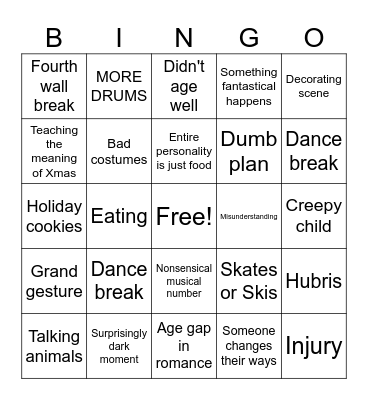 Holiday Movie Bingo Card