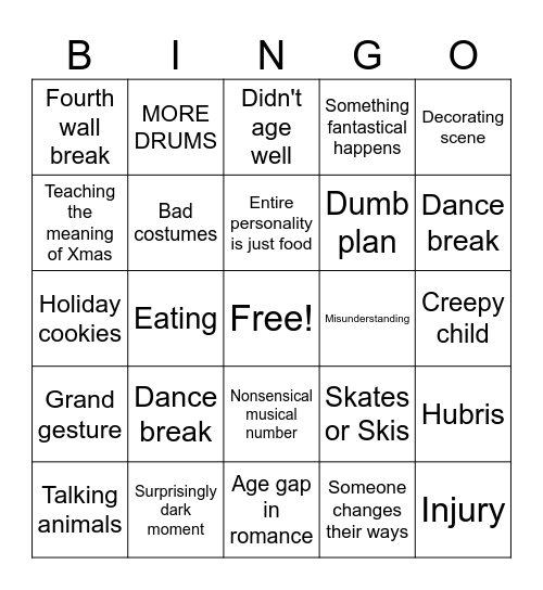 Holiday Movie Bingo Card