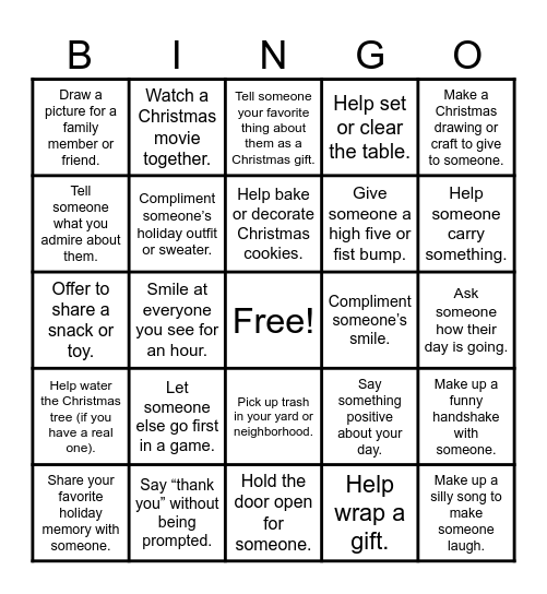 KINDNESS BINGO Card