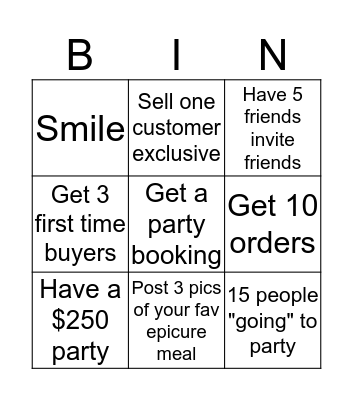 Epicure Bingo Card