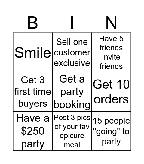 Epicure Bingo Card