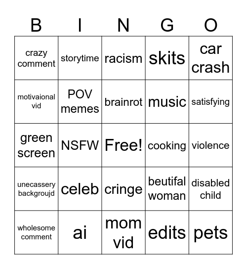 INSTA REELS BINGO Card