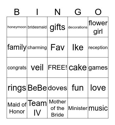 Bridal Shower Bingo Card