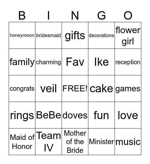 Bridal Shower Bingo Card