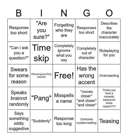 C.ai bingo Card