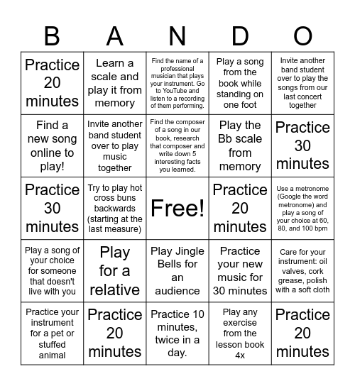 Winter Break Band Bingo - 5th Bingo Card