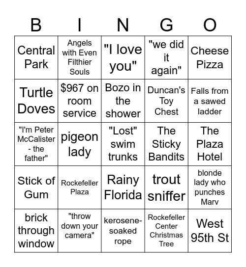 Home Alone 2 Bingo Card