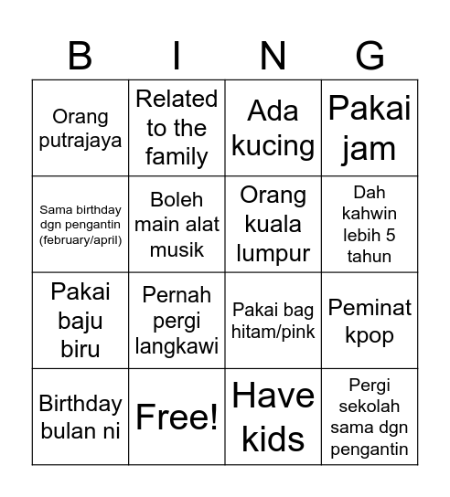 Untitled Bingo Card