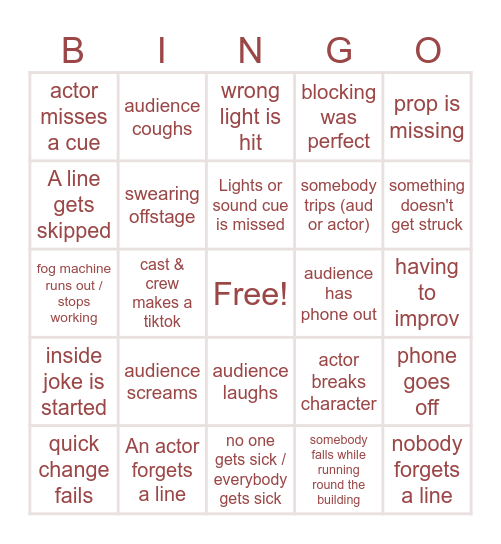 2024-25 Macbeth Production Bingo Card