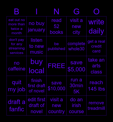 2025 Resolutions Bingo Card