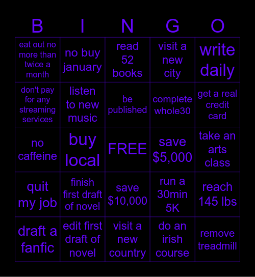 2025 Resolutions Bingo Card