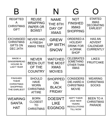 Christmas Social Bingo Card