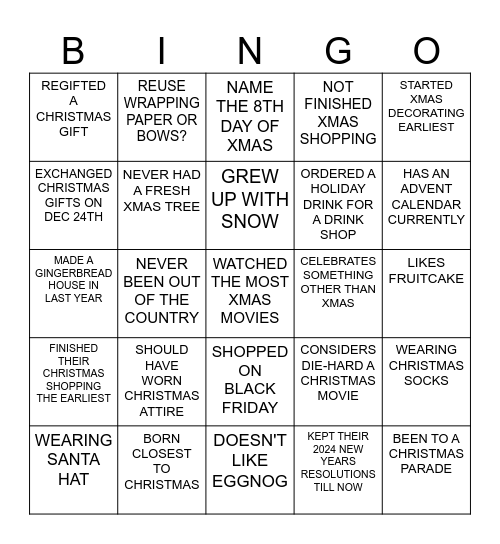 Christmas Social Bingo Card