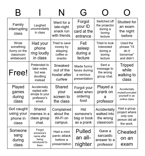 College Galaatas Bingo Card