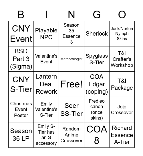 Untitled Bingo Card