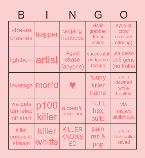 Via's Bingo Card