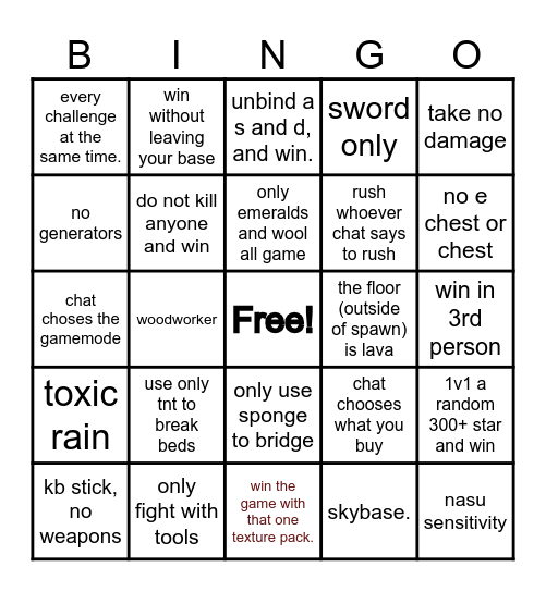 bedwars streamer bingo Card