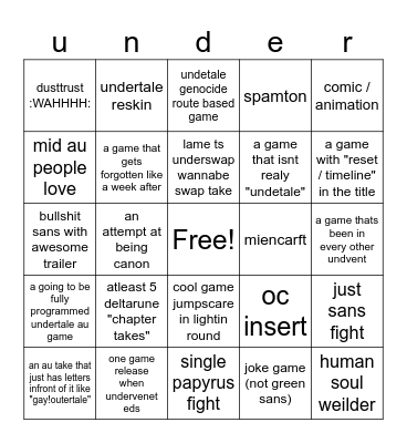 underevent Bingo Card