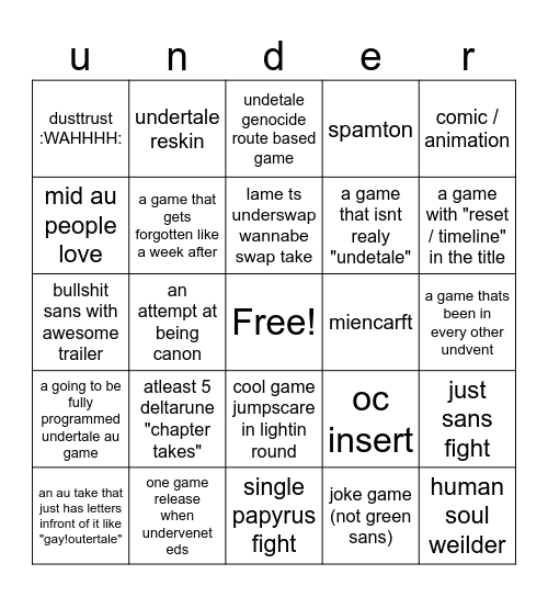 underevent Bingo Card