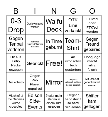 German Open Bingo Card