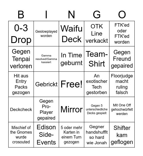 German Open Bingo Card