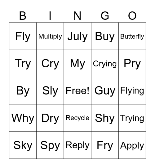 Y (I) Bingo Card