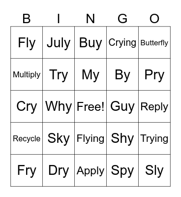 Y (I) Bingo Card