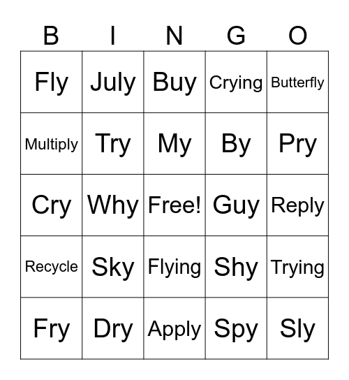 Y (I) Bingo Card