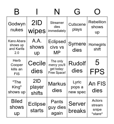 Day 3 Bingo!!! Bingo Card