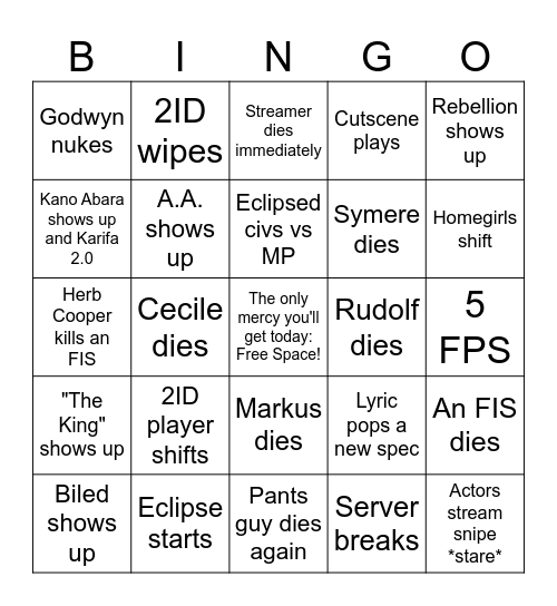 Day 3 Bingo!!! Bingo Card