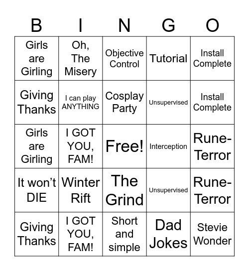 Player 2 - DaVetric Bingo Card