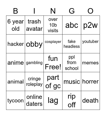 roblo bingo Card