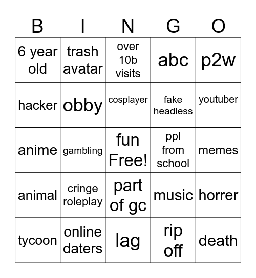 roblo bingo Card