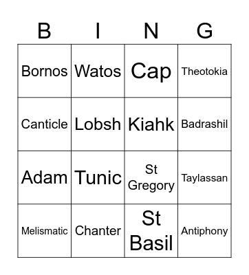 Liturgy 1 Bingo Card