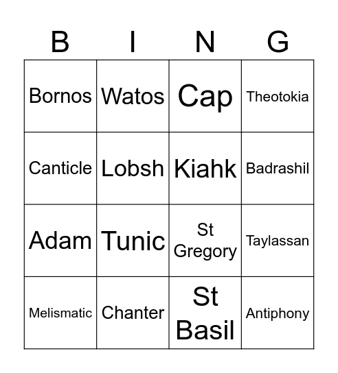 Liturgy 1 Bingo Card