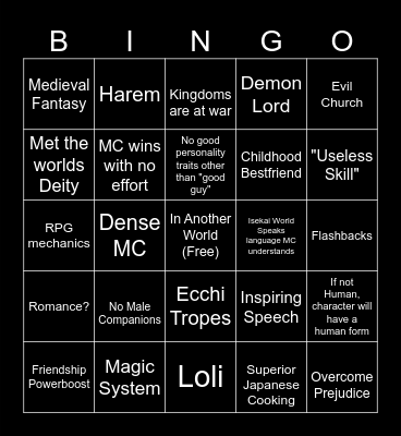 Isekai Bingo Card
