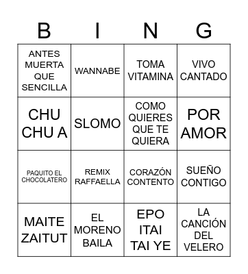 Boombay Star Bingo Card