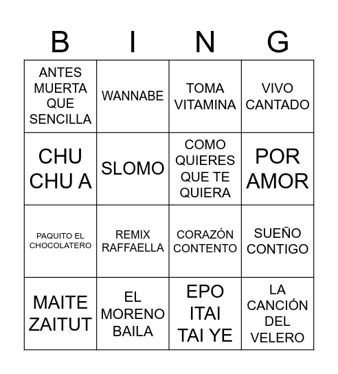 Boombay Star Bingo Card