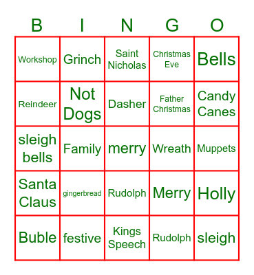 Christmas Words Bingo Card