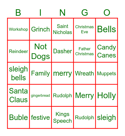 Christmas Words Bingo Card