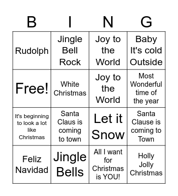 Christmas Song Bingo Card