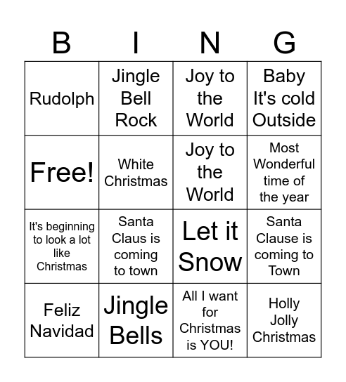 Christmas Song Bingo Card