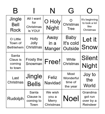 Christmas Song Bingo Card