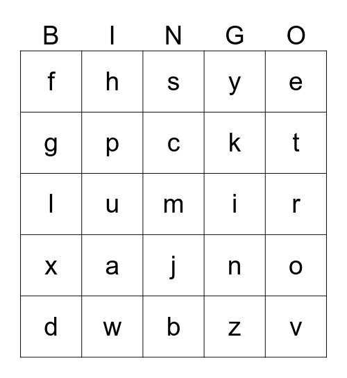 LOWERCASE Bingo Card