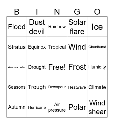 Weather Bingo Card