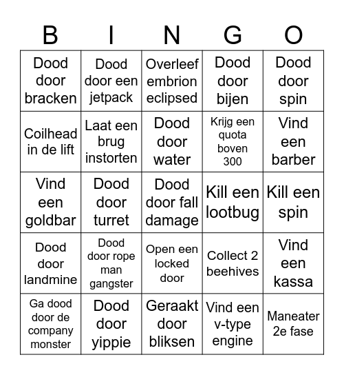 Lethal company 1v1 Bingo Card